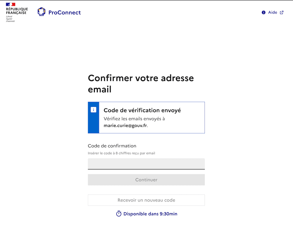 Écran code OTP Mail